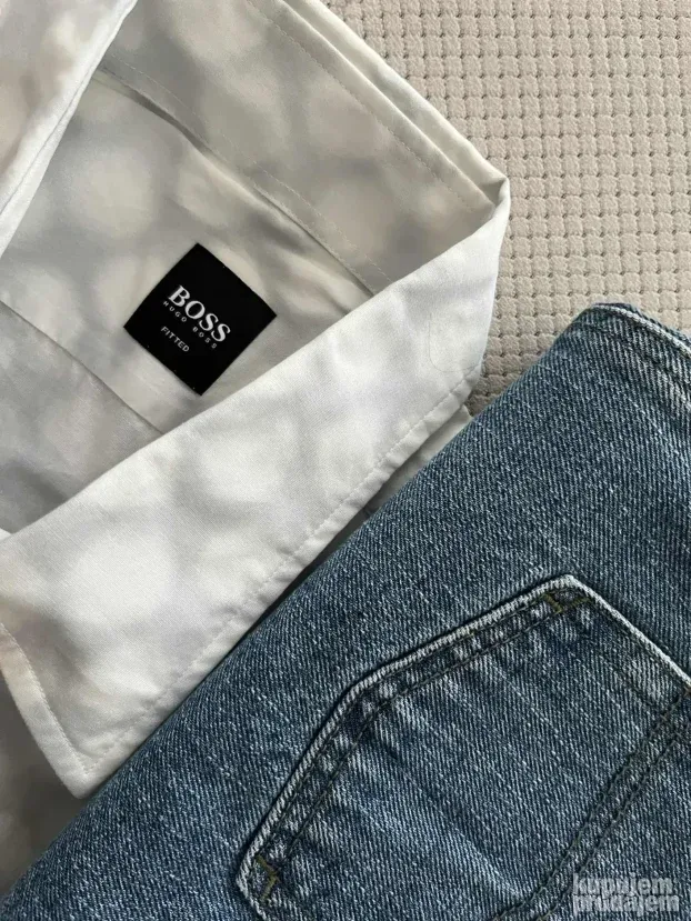 Sivo bela tufnasta kosulja (L) Hugo Boss - Made in Italy