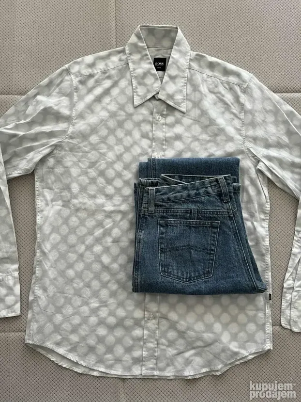 Sivo bela tufnasta kosulja (L) Hugo Boss - Made in Italy