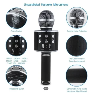 Bluetooth karaoke mikrofon crni 858