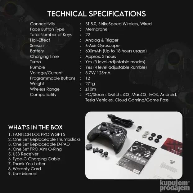 Joypad wireless Fantech WGP15 EOS PRO multiplatform RGB plav