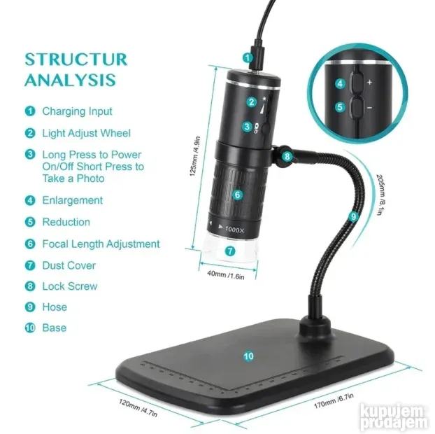 wifi digitalni mikroskop HD1080P 1000X USB/NOVO