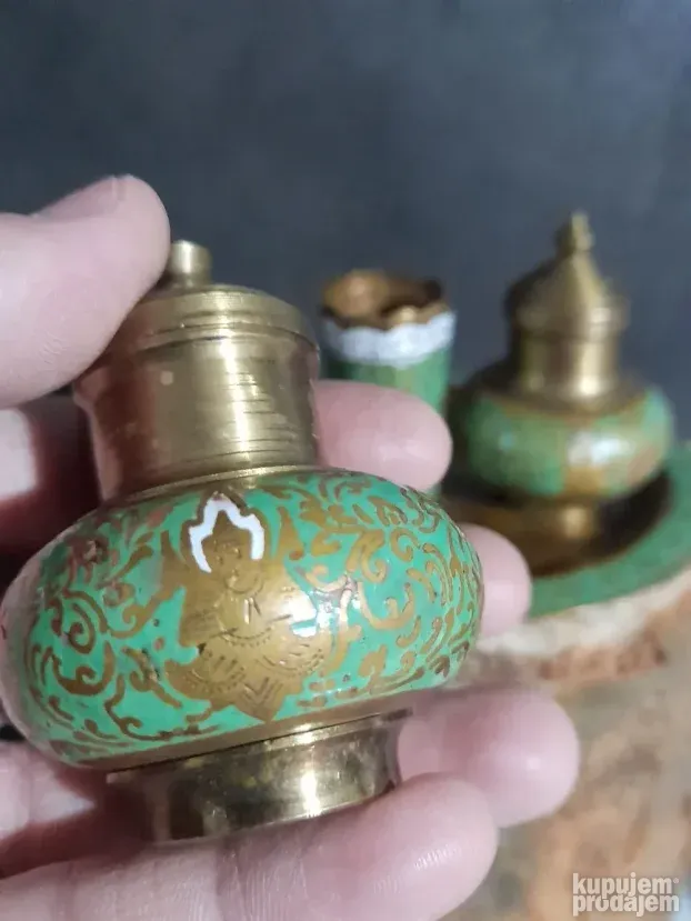 Stari Tibet set za so i biber mesing cloasonne odlican