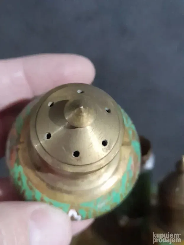 Stari Tibet set za so i biber mesing cloasonne odlican