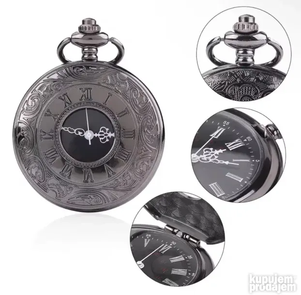 Pocket Watch Džepni Sat Kvarcni black 40cm Chain