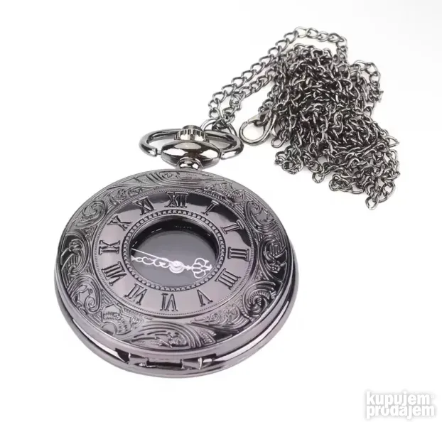 Pocket Watch Džepni Sat Kvarcni black 40cm Chain