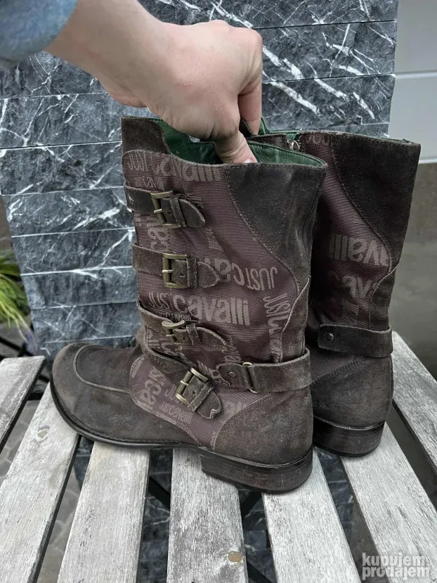JUST CAVALLI Muske kozne cizme ORIGINAL Vel 43 Biker Braon