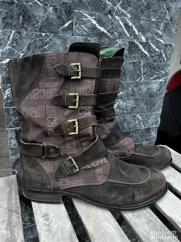 JUST CAVALLI Muske kozne cizme ORIGINAL Vel 43 Biker Braon