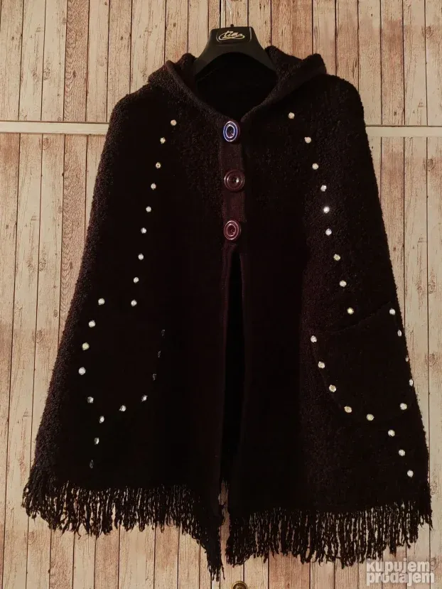 SNIŽENO! Topli mekani pončo sa kapuljačom, nov.