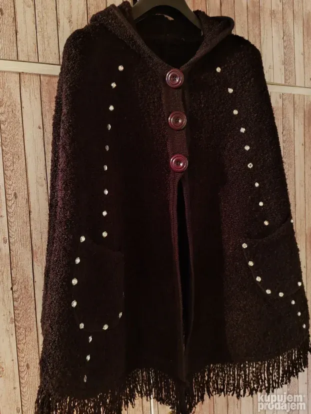 SNIŽENO! Topli mekani pončo sa kapuljačom, nov.