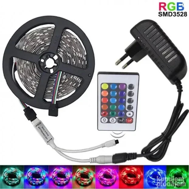 LED samolepljiva traka sa napajanjem 5m svetleca rgb rasveta ...