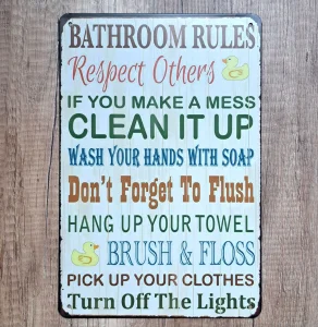 Metalna tabla BATHROOM RULES br.2