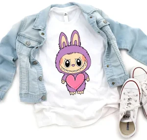 Labubu srce violet - Majica bele boje kratkih rukava