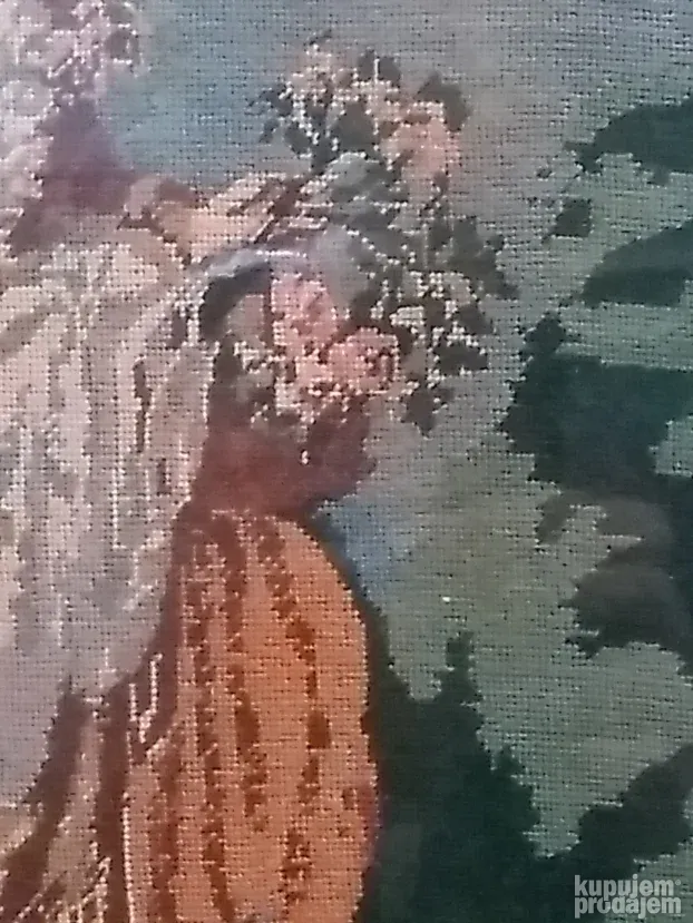 Goblen, uramljen,Devojka sa cvećem, 38x50