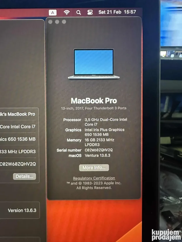 Macbook pro 13 2017 I7 / 16Gb / 500Gb space gray