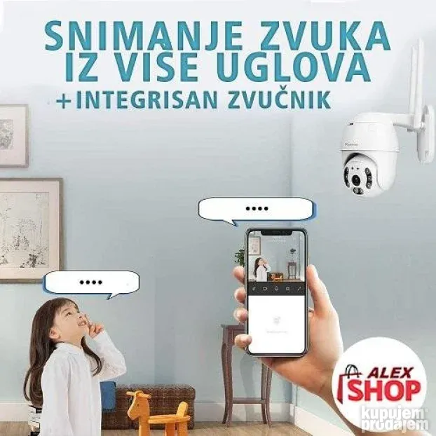 Wifi smart kamera Rotirajuća za video nadzor 8 dioda