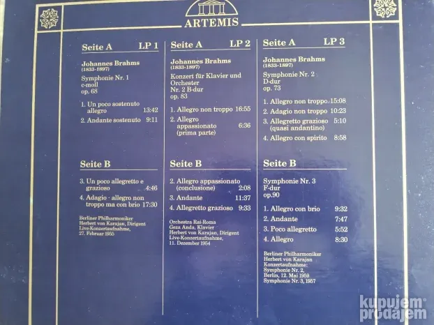 Herber von Karajan Johannes Brahms 3 lp