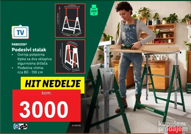 PARKSIDE radni stalak do 200kg podesiva visina 80-130cm NOVO