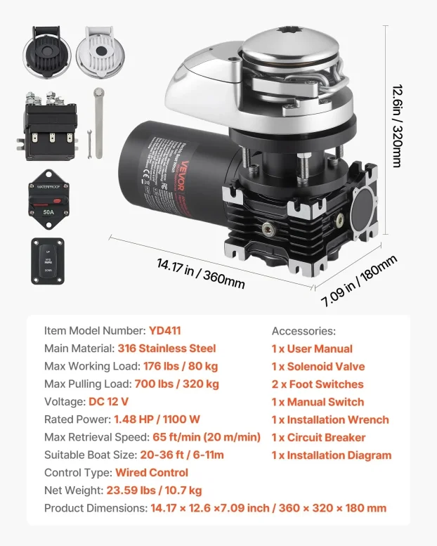 Vertikalni Ribolovni Vinč Za Sidro 600W Za Plovila 6-11m vv