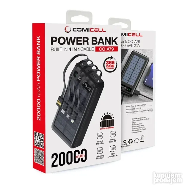 Power bank Comicell CO-A79 4in1 20000mAh sa solarnim punjenj