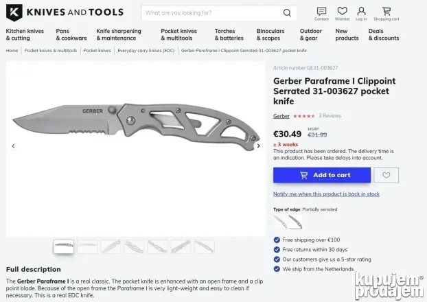 Gerber Paraframe preklopni  noz