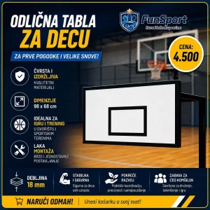 Košarkaška tabla drvena junior 98x68
