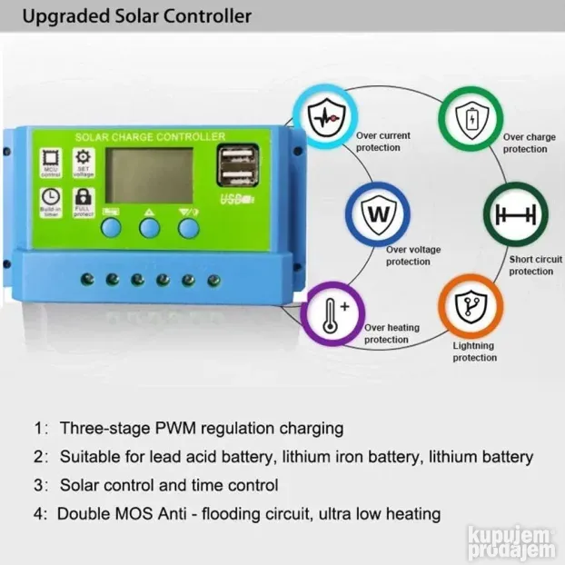 30a pwm solarni kontroler punjac regulator 12/24v auto
