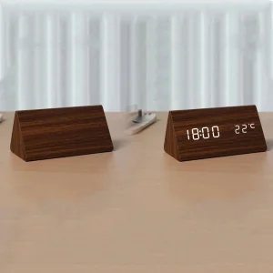 Drveni LED budilnik sat sa termometrom