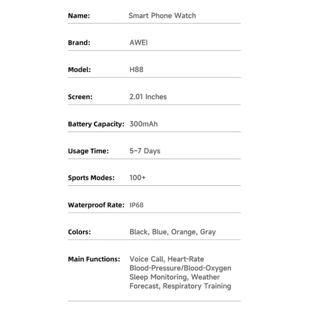 Smart watch AWEI H88 crni