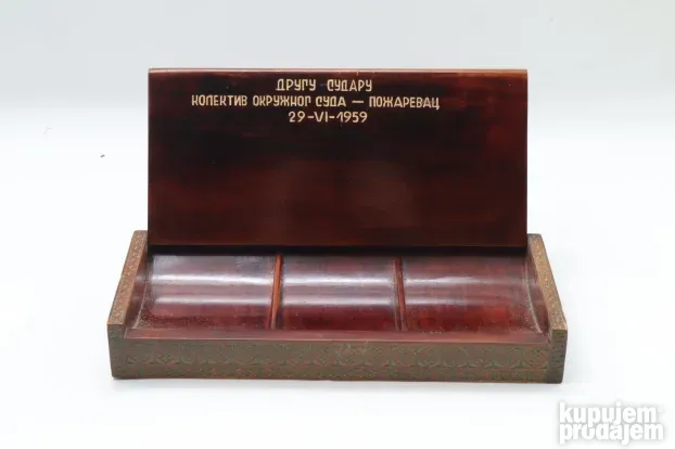 Stara drvena kutija Jugoslavija mahagoni duborez 1959