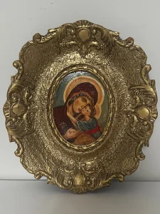 Ikona Bogorodice u drvenom stilskom ramu, potpisana