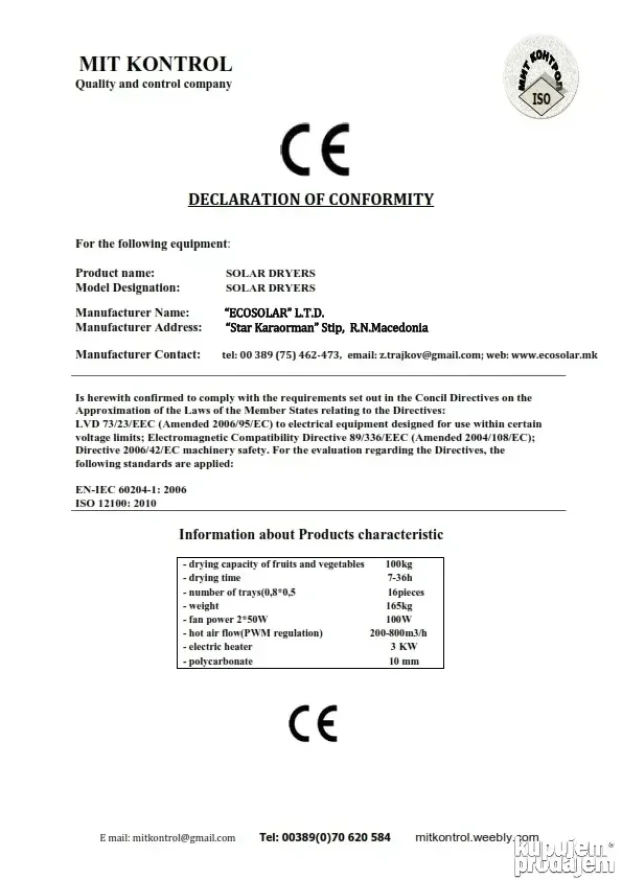 Električne i HYBRID VORTEX sušare za voče, povrče i dr.