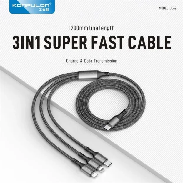 Kabel KONFULON Joko DC62 60w Type-C 3u1 crni 1,2m