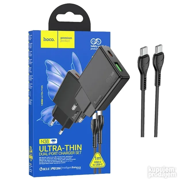 N38 Delgado type C,Punjač kućni, brzi,PD20W+QC3.0 Dual Port