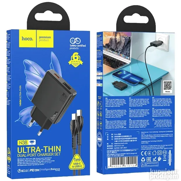 N38 Delgado type C,Punjač kućni, brzi,PD20W+QC3.0 Dual Port