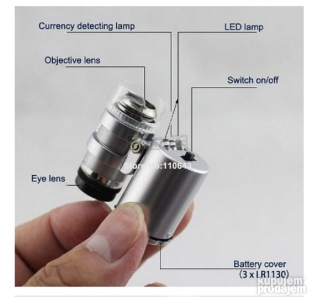 Lupa mikroskop 60x uvecanje 2LED i UV