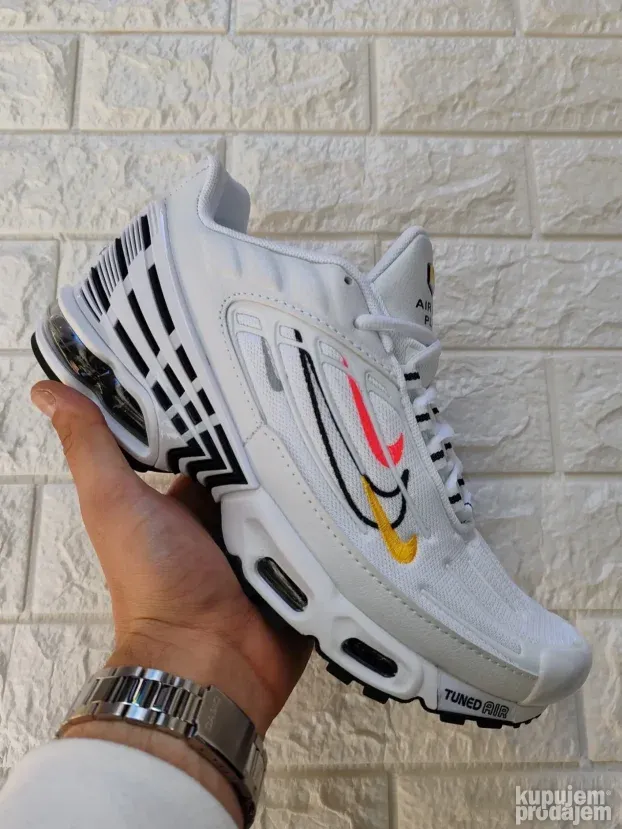 NIKE AIR MAX PLUS TN3, Multi Swoosh White; Bele Patike Tn