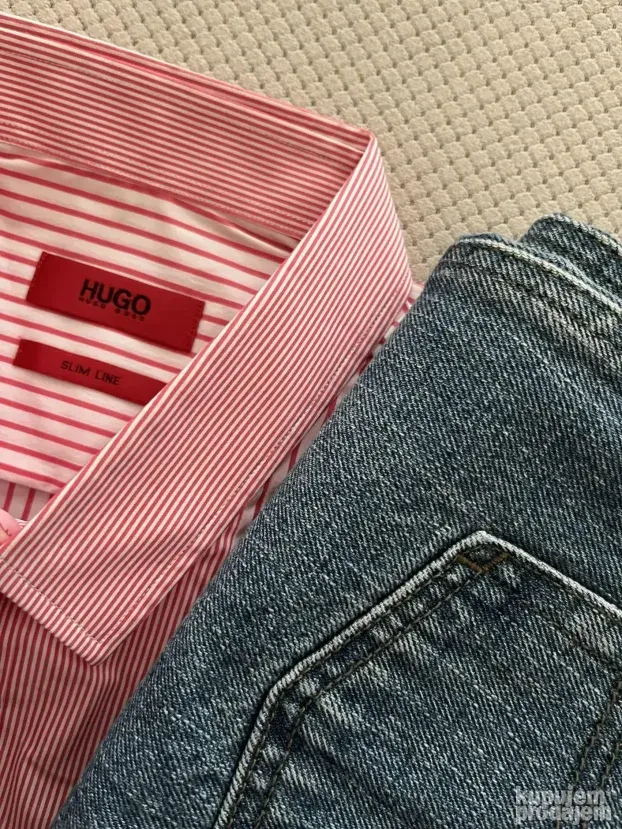 Roze kosulja sa prugama (M) Hugo Boss Slim Fit
