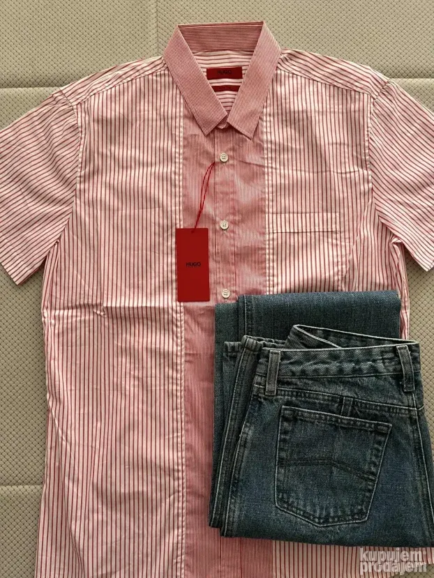 Roze kosulja sa prugama (M) Hugo Boss Slim Fit