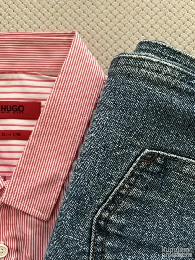 Roze kosulja sa prugama (M) Hugo Boss Slim Fit