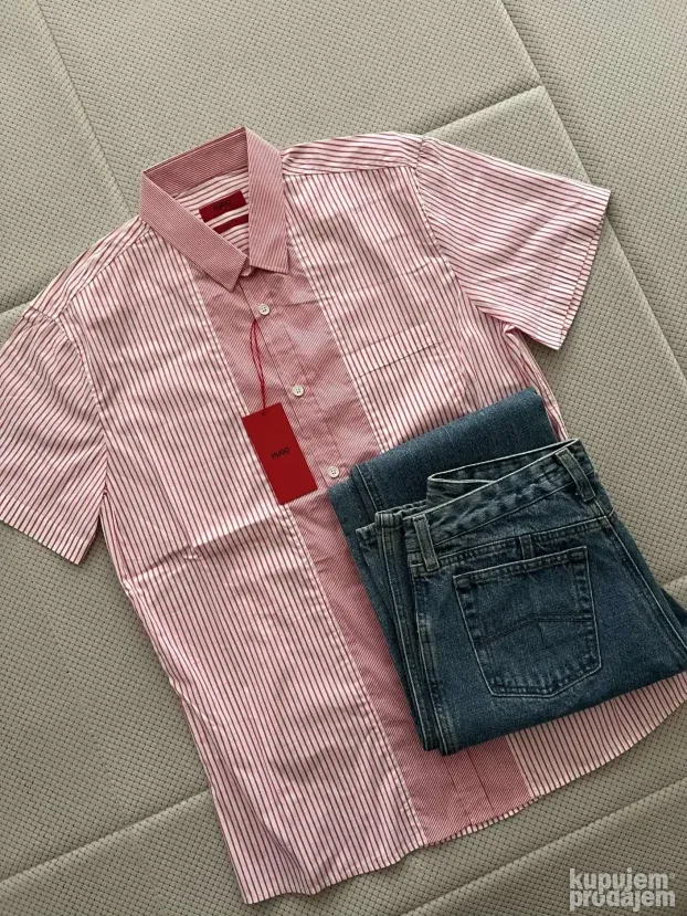 Roze kosulja sa prugama (M) Hugo Boss Slim Fit
