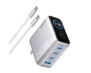 ANKER 140W GaN zidni brzi punjac, 4-porta sa USB-C kablom, srebrni